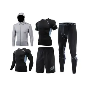2022 Yoga Hoodie kas T-shirt sıkı şort uzun sıkıştırma Legging pantolon 5 In 1 eşofman spor spor setleri spor erkekler