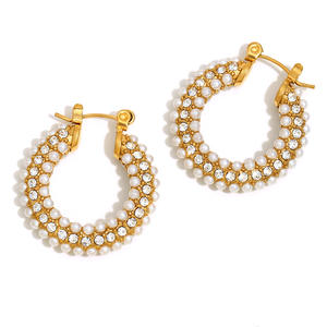 Pendientes de aro de acero inoxidable 316L chapados en oro de 18 quilates, joyería boutique de lujo para mujer - Product Image 3