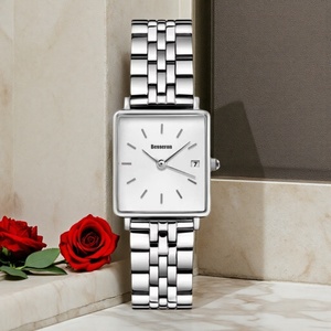 Reloj de Cuarzo con Caja Cuadrada de Acero Inoxidable para Mujer, Correa de Cuero, Resistente al Agua 3BAR, Estilo Ejecutivo y Moderno, Esfera Analógica de Lujo - Product Image 5