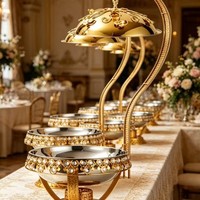 Chauffe-Plat Buffet Moderne de Luxe en Acier Inoxydable avec Bordure Dorée pour Hôtels et Banquets