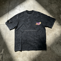 Camiseta de mezclilla personalizada para hombre, talla grande, manga corta, cuello redondo, estampado de letras con pedrería, diseño casual de algodón tejido en la espalda