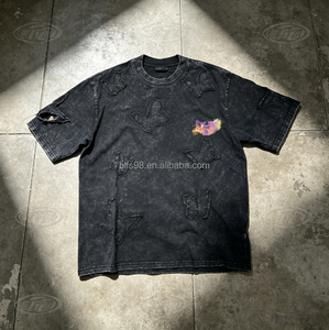 เสื้อยืดเดนิมผู้ชายไซส์ใหญ่ แขนสั้น คอกลม พิมพ์ลายตัวอักษรประดับเพชร ดีไซน์หลังผ้าฝ้ายทอแบบลำลอง - Product Image 2