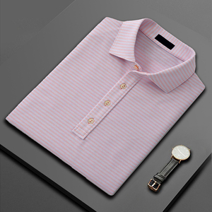 ออกแบบเสื้อโปโลผ้าโพลีเอสเตอร์ผสมสแปนเด็กซ์คุณภาพสูง พิมพ์ลายทั่วตัว ลายทาง ผ้าถักเนื้อสัมผัสพิเศษ สำหรับกอล์ฟ พร้อมโลโก้สั่งทำ - Product Image 3