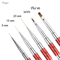 Ensemble de pinceaux à ongles double embout avec manche métallique rouge, pour liner fin, peinture 3D, gel ombré et gel plat, avec capuchon, pour manucure en salon