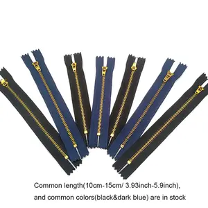 Jeans Brass Zipper Semi-Lock Close End Metal 7" Black Zipper 4.5# Fermeture Jeans Zip Brass Metal Zippers Zippers