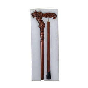 Canne de marche en bois massif avec tête de loup et de chien Fiage, 90-95 cm, embout en caoutchouc - Product Image 4