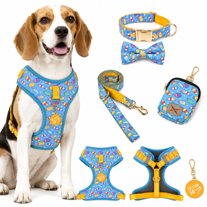 <b>Dog</b> Harness Set Adjustable No Pull Pet Harnesses with Collar Bow Tie Leash Poop Bag Holder ID <b>Tag</b> with Metal Buckle Coffee - Product Image 2