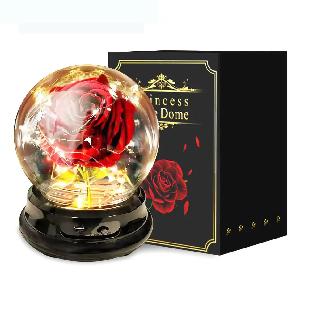 LED light USB Charge Beauty and Beast Rose Forever Flower for Valentine's Day Wedding Anniversary Christmas