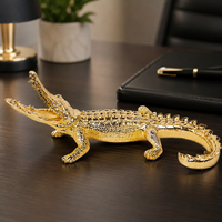 Statue de crocodile en résine dorée électroplaquée, sculpture animale de luxe, ornement de bureau pour la maison, le salon, le bureau, décoration de table, cadeau