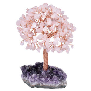Figurines en mosaïque naturelle à 7 chakras en cristal et cube avec base en grappe d'améthyste Arbre d'argent Décoration de bureau Feng Shui - Product Image 5