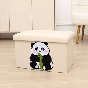 Caja Organizadora Grande y Plegable con Lindos Diseños para Niños, Otomana de Almacenamiento Multiusos de Cuero - Product Image 1