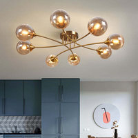 Lustre multi-têtes à boules de verre, lampe suspendue en fer doré, plafonnier Sputnik moderne pour salon, salle à manger, chambre à coucher