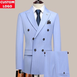 Traje <span class=keywords><strong>de</strong></span> <span class=keywords><strong>Hombre</strong></span> a Rayas Personalizado, Doble Botonadura, Corte Entallado, Estilo Británico, <span class=keywords><strong>para</strong></span> Negocios, Bodas, Traje <span class=keywords><strong>de</strong></span> Novio - Product Image 3