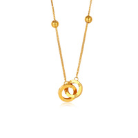 Collar con Colgante de Doble Dije Redondo de Oro Macizo, Joyería de Oro Real 18k Au750, Cadena de Oro Real 18k para Mujer