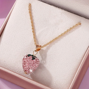 Collar De Acero Inoxidable Y2K New Full Diamond Strawberry Luxury Necklace for Women Collarbone <b>Titanium</b> Steel <b>Chain</b> Necklace - Product Image 1