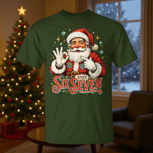 Camiseta navideña Santa Says Six Seven, regalo navideño para hombre, diseño humorístico para el 67.º cumpleaños - Product Image 3