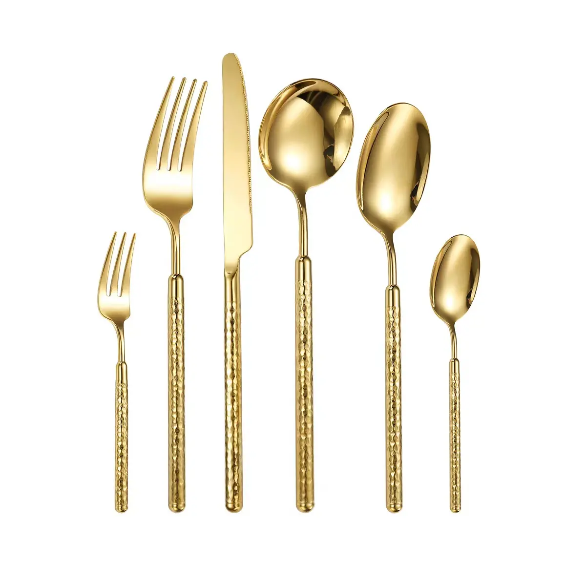 Tòa án hoàng gia phong cách búa xử lý Bộ dao kéo gương vàng Flatware 18/10 thép không gỉ bạc Wedding vàng thiết lập dao kéo