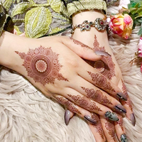 Autocollants de tatouage temporaire au henné rouge pour la main entière, motifs de tatouage au henné marron pour femmes