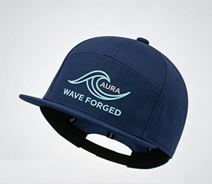 Casquette Snapback 7 Panneaux à Visière Plate, Motif Vague Océanique 3D en Relief, AURA WAVE FORGED, pour Surf en Extérieur, Réglable, Résistante à l'Eau, Séchage Rapide, Bleu Marine - Product Image 2