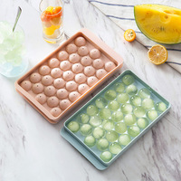 Bac à glaçons rond antiadhésif réutilisable 33 cavités sphère fabricant de boules de glace Silicone moule à polygone de glace avec couvercle