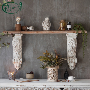 Estante de pared decorativo retro The Seventh Day, de madera maciza tallada, estilo francés rectangular, para exhibición en la sala de estar - Product Image 3