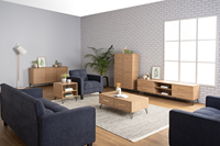 Mueble de TV SAMOS de Diseño Escandinavo Moderno, Resistente, de 1.8 m, Color Roble, Tablero Laminado Metálico, Compatible con Televisores de 65+ Pulgadas, para Sala de Estar