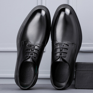 Chaussures habillées en cuir à lacets pour hommes, à bout pointu, noires, avec talon compensé invisible, pour affaires, mariages, jeunesse 18-40 - Product Image 2