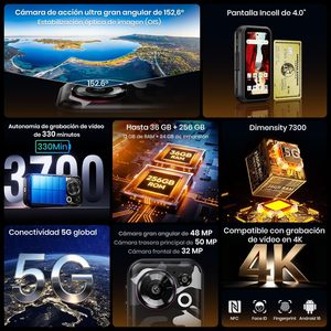 Téléphone robuste FOSSIBOT F116 Pro 5G, écran 4 pouces 120Hz, caméra 4K, 36 Go + 256 Go, smartphone Android de poche - Product Image 2