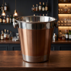 Seau à glace en acier inoxydable de style industriel avec poignées latérales, double paroi isolée, refroidisseur à vin durable pour la bière, personnalisable - Product Image 2