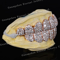 Grillz personnalisés en usine pour hommes et femmes, avec Moissanite et Diamant de laboratoire, motif nid d'abeille, en Argent S925 et Or rose massif 10K 14K 18K