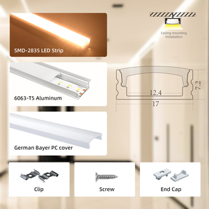 โปรไฟล์อะลูมิเนียม LED แบบฝังสีเงิน PERFECT 6063-T5 ระดับ IP20 สำหรับแถบไฟ LED ขนาด 10 มม. ใช้ไฟ DC 24V ความสว่าง 1800-2000 ลูเมน รับประกัน 3 ปี สำหรับใช้งานภายในอาคาร - Product Image 3