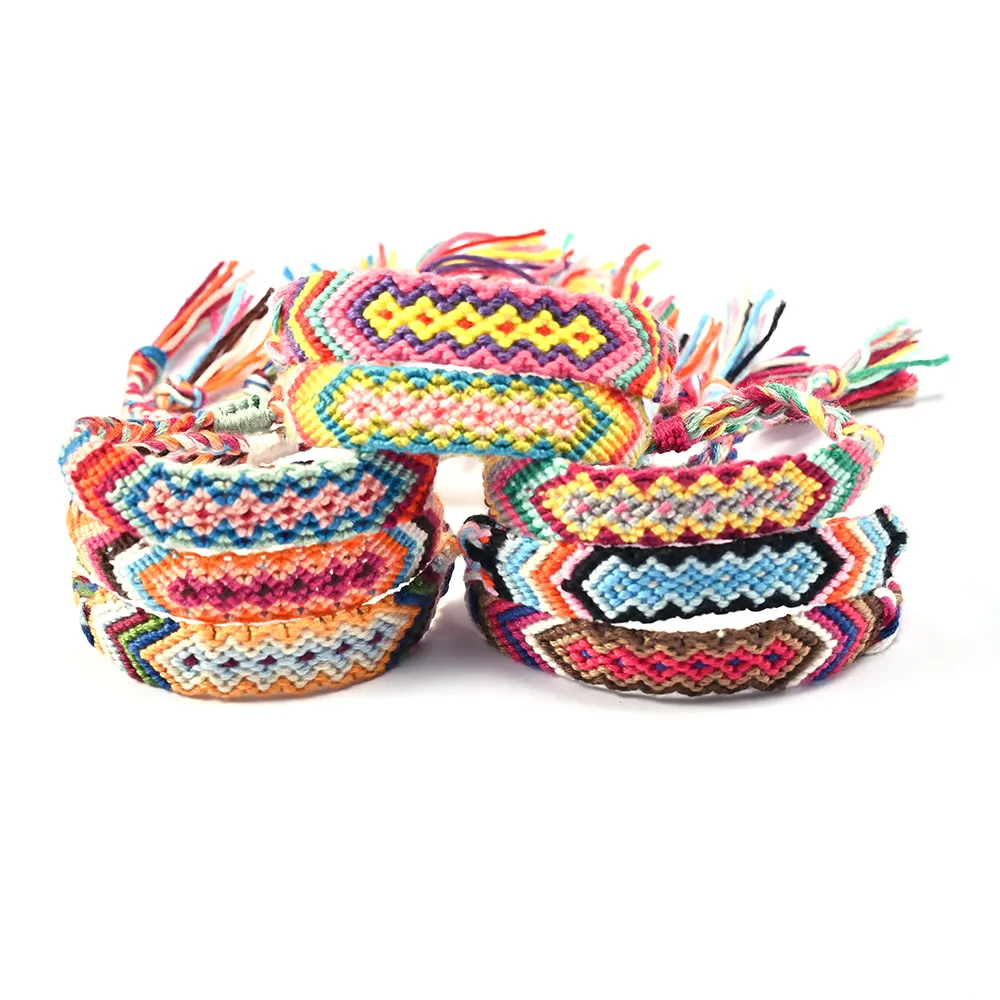 Népal Bracelet fait à la main arc-en-ciel coloré corde tressée fil de coton cordon tissé amitié bracelets pour femmes bijoux