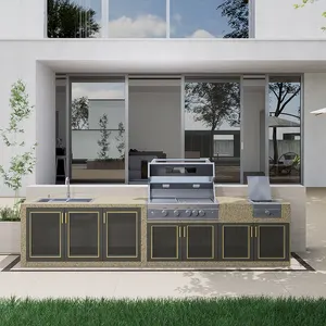 Parrilla de cocina de barbacoa de jardín al aire libre Modular comercial de mármol de nuevo diseño