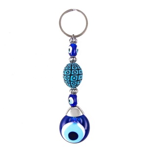 Turquoise Ball Shaped Hand Made Glass Evil Eye <b>Beaded</b> Charm Key Chain Made in Turkey - Product Image 1