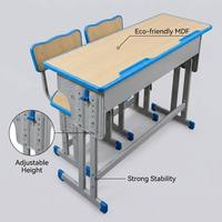 Ensemble bureau et chaise double réglables en hauteur pour étudiants, mobilier de classe écologique en MDF pour les écoles primaires et secondaires