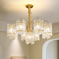 Lustre en verre texturé de luxe français, luminaire suspendu moderne en verre doré, lampe de plafond style crème pour salon