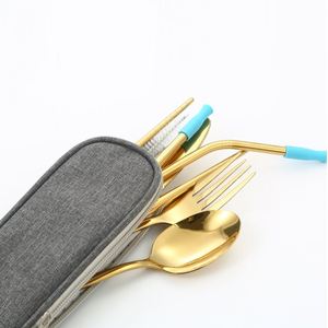 Utensils Travel Camping Cutlery Straws Portable Case Stainless Steel Flatware Set - Product Image 3