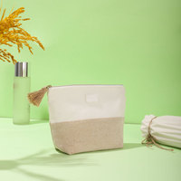 Vente en gros pochette de toilette écologique en toile vierge de jute bambou avec logo personnalisé sac à cosmétiques en toile avec fermeture à glissière dorée