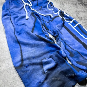 Pantalones Deportivos para Hombre, 100% Algodón, Estilo Francés, con Efecto Desgastado, Bajo Deshilachado, Cordón Grueso Redondo, con Salpicaduras de Pintura Aerográfica - Product Image 3