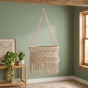 Berceau suspendu en macramé pour bébé, en coton moderne fait main, siège balançoire pour nourrisson, pour chambre d'enfant ou patio - Product Image 3