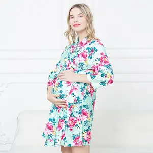 مخصص بالجملة وصول جديد فستان التمريض الأزهار الأمومة ثوب النوم تسليم العمل الرضاعة الطبيعية ثوب الولادة