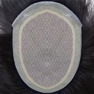 Perruque pour hommes à double aiguille, cheveux naturels, ligne frontale invisible, dessus entièrement tissé à la main, pour la repousse des cheveux chez l'<span class=keywords><strong>homme</strong></span> atteint de calvitie méditerranéenne - Product Image 1