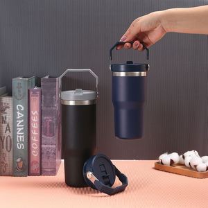 Gobelet isotherme sous vide 20oz 30oz avec poignée de transport pour voiture, couvercle, paille et base antidérapante pour café chaud - Product Image 4