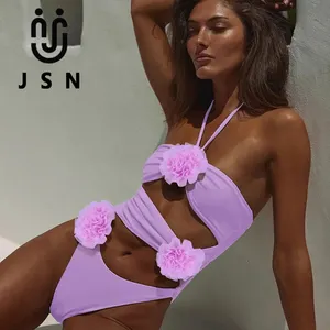 JSN Custom One Piece Swimsuit Women Swimwear Push Up Bathing Suit Hollow Out Monokini Swimsuit Solid Padded Swimming Suit