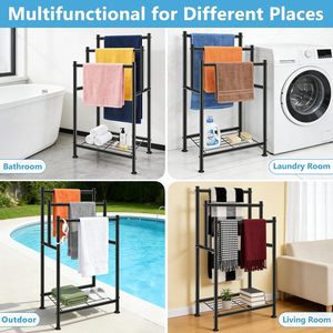 Freestanding 3 Tier Metal Towel <b>Rack</b> with Storage <b>Shelf</b> Bathroom Floor Standing Towel Holder Space Saving Organizer - Product Image 5