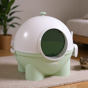 Bac à litière pour chat PawHut à capot, 65L, rond, sans poussière, manuel, en plastique - Product Image 2