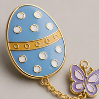 Broche émail souple œuf de Pâques, badge, pendentif papillon, chaîne dorée, bijoux de printemps, broches, épingles émail personnalisées en gros