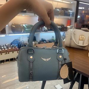 Z*V Nueva <span class=keywords><strong>Moda</strong></span> Bolso Cubo de Cuero Genuino de Piel de Vacuno con Textura de Lichi, Herrajes Texturizados, Remaches y Cierre de Cremallera, Tamaños Grande y Pequeño, Portátil - Product Image 3