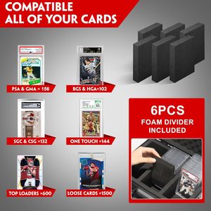 Boîte de rangement pour cartes gradées, étui de transport pour cartes à collectionner, boîtes porte-cartes de sport rigides noires à 6 rangées - Product Image 2