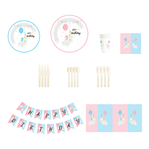 Juego de vajilla desechable DAMAI para fiesta de cumpleaños, platos de papel rosa y azul con diseño floral para suministros de cumpleaños infantiles, para 8 personas. - Product Image 5